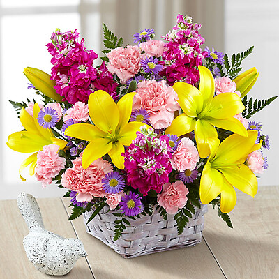 The Bright Lights Bouquet with Lavender Basket