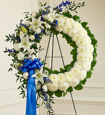 Serene Blessings Blue &amp;amp; White Standing Wreath