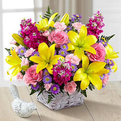 The Bright Lights Bouquet with Lavender Basket