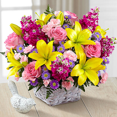 The Bright Lights Bouquet with Lavender Basket