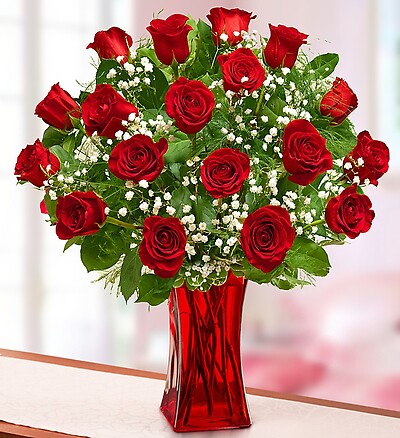 Blooming Love&amp;trade;  Premium Red Roses in Red Vase